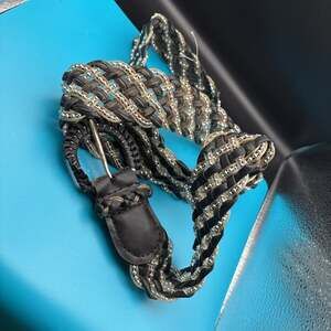Vintage Braided weave Belt Black/Silver 38”40” metallic sz large